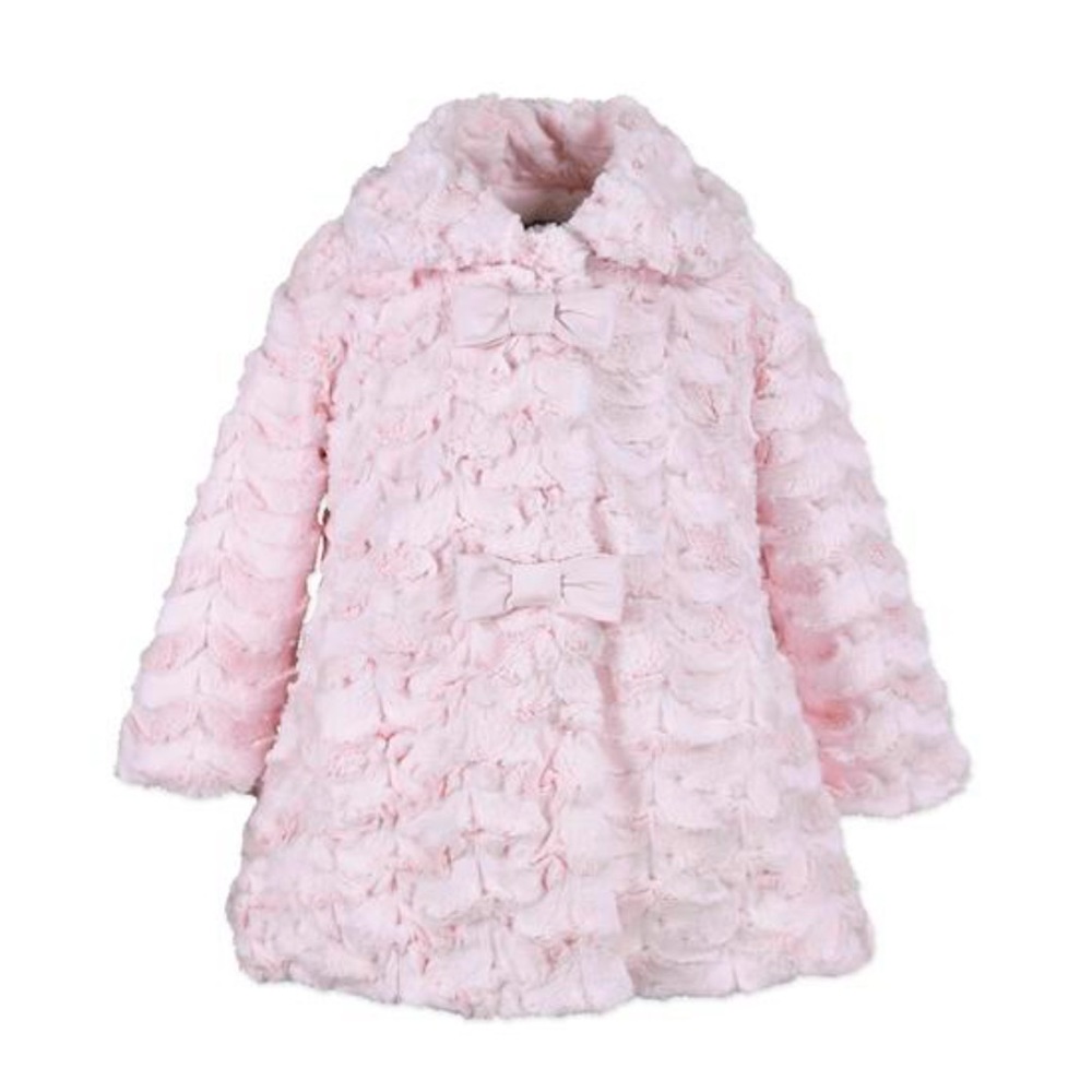 NWNT Widgeon soft faux pink fur bow snap 4T girl coat jacket fancy Holiday